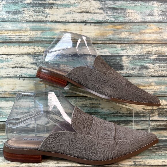 Charles David Porter Mule Womens 7.5M Embossed Gray Leather Pointed Toe Shoes - Picture 1 of 10